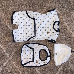 Infant Moncler Logo Print Onesie, Hat and Bib
